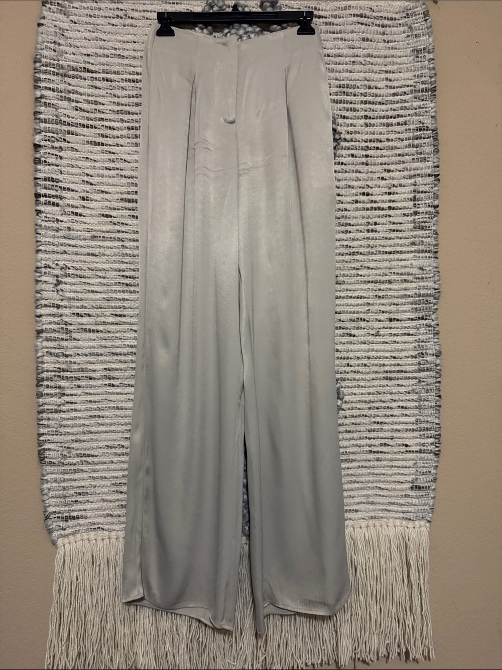 Zara Tan Wide-Leg Satin Trousers
